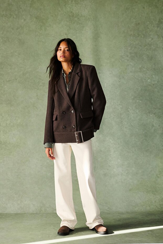 Kısa kuşaklı kaşe kaban - 1