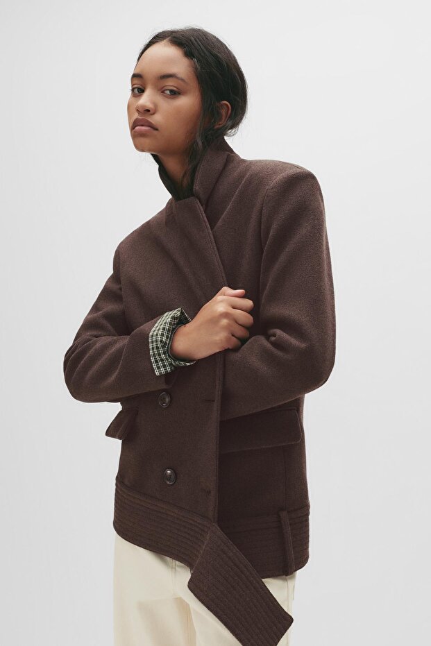 Kısa kuşaklı kaşe kaban - 5