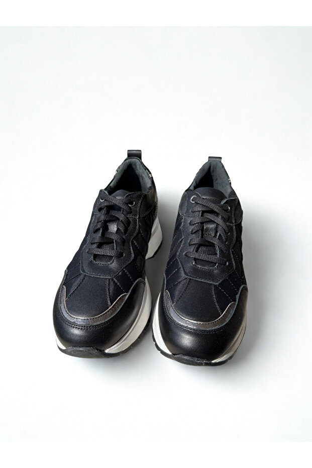 Black Leather Textile Sneaker