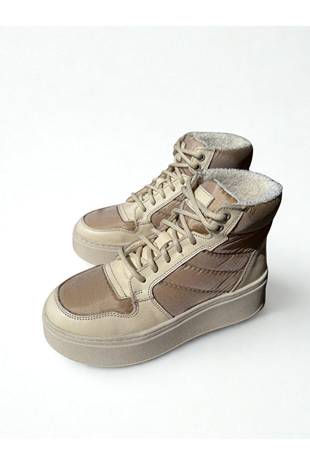 Bej Deri Tekstil Sneaker Bot - 3
