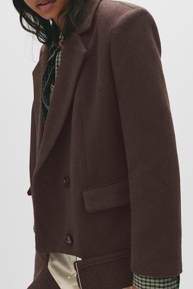 Kısa kuşaklı kaşe kaban - 7