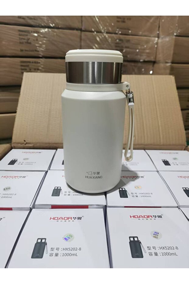 OKADI SÜZGEÇLİ BEYAZ PASLANMAZ ÇELİK TERMOS 1L - 2