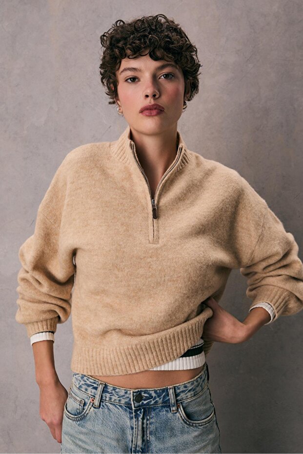 Fermuarlı triko kazak - 1