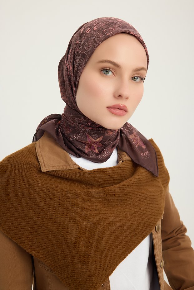 Endless Love - Brown - Efilia Patterned Scarf - 90X90 cm