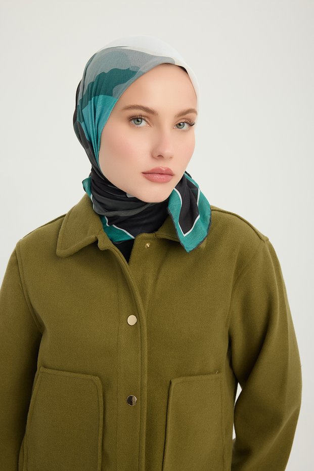 Lalesi of Colors - Green - Efilia Patterned Scarf - 90X90 cm