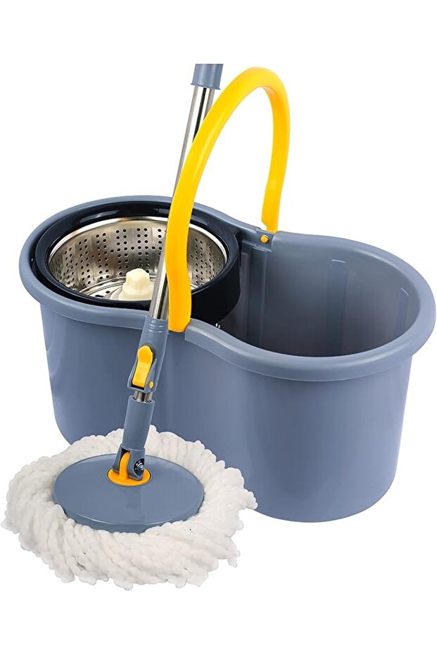 Grey 360° Spin Steel Bowl Bucket Mop set