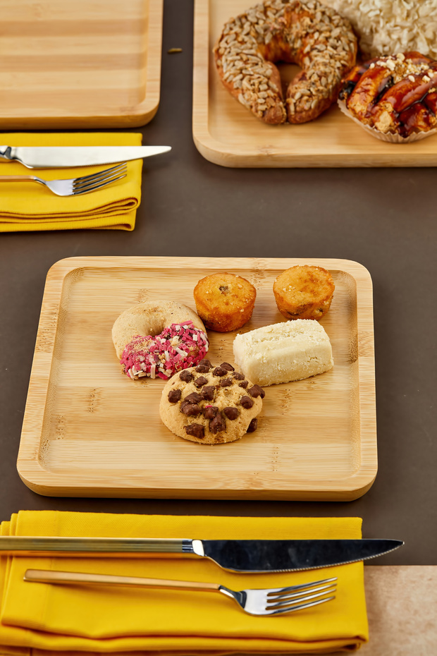 7 Parça Bambu Pasta Takımı/Bambu Sunumluk/Kahvaltı Tabağı/Bambu Kare Pasta seti - 4