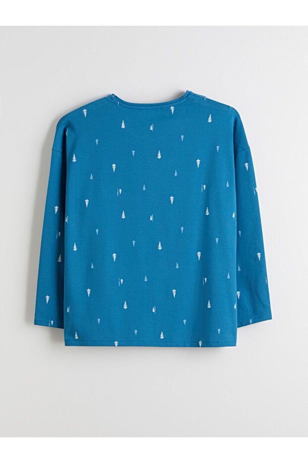 Bisiklet Yaka Yılbaşı Temalı Kadın Pijama Takımı - 3