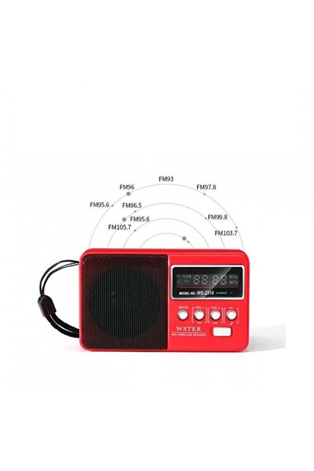 Wireless Speaker with FM Radio and LED Display, Portable, Bluetooth, USB, Micro SD, Red - 7