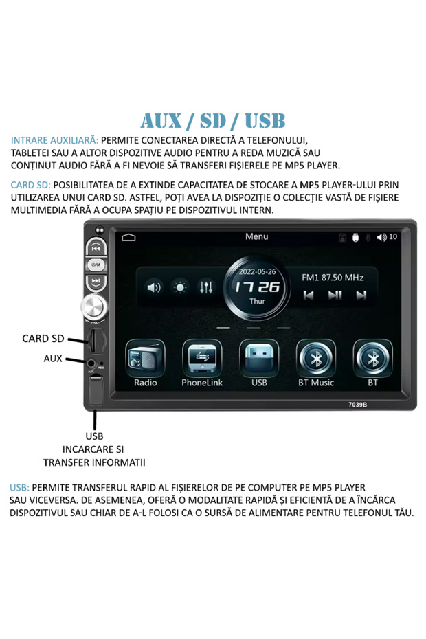 MP5 Player universal Carplay si Android auto 1 Din, MaxTech®, display HD de 7 inch, Camera - 11