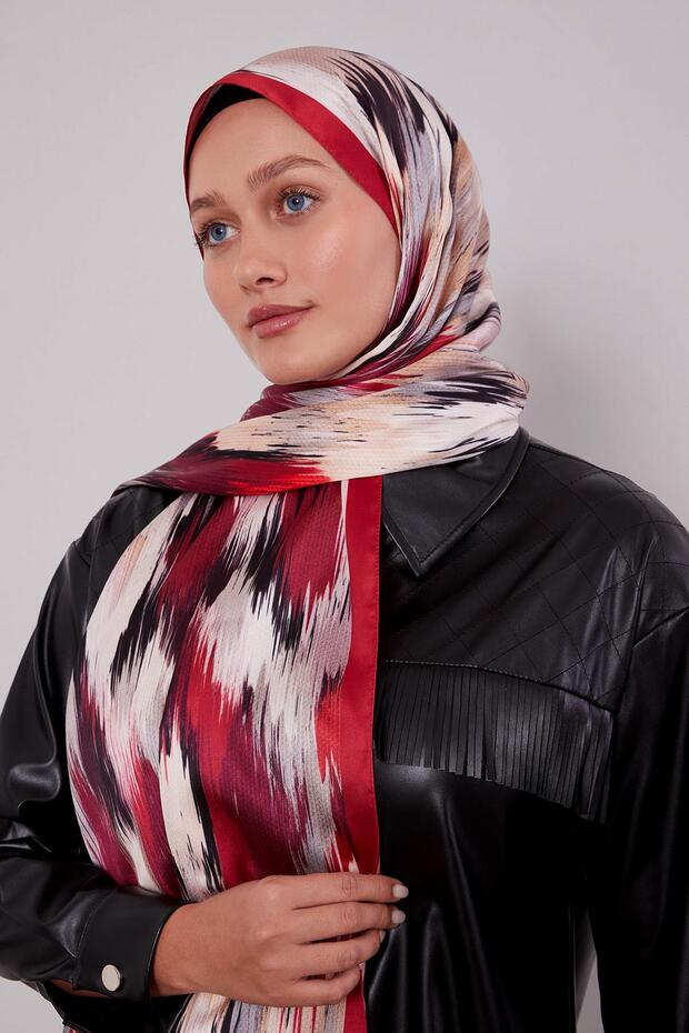 Red Variegated Pattern Twill Shawl - 2