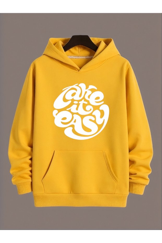 Unisex Take It Easy Colorful Custom Printed Cotton Oversize Hooded Sweatshirt