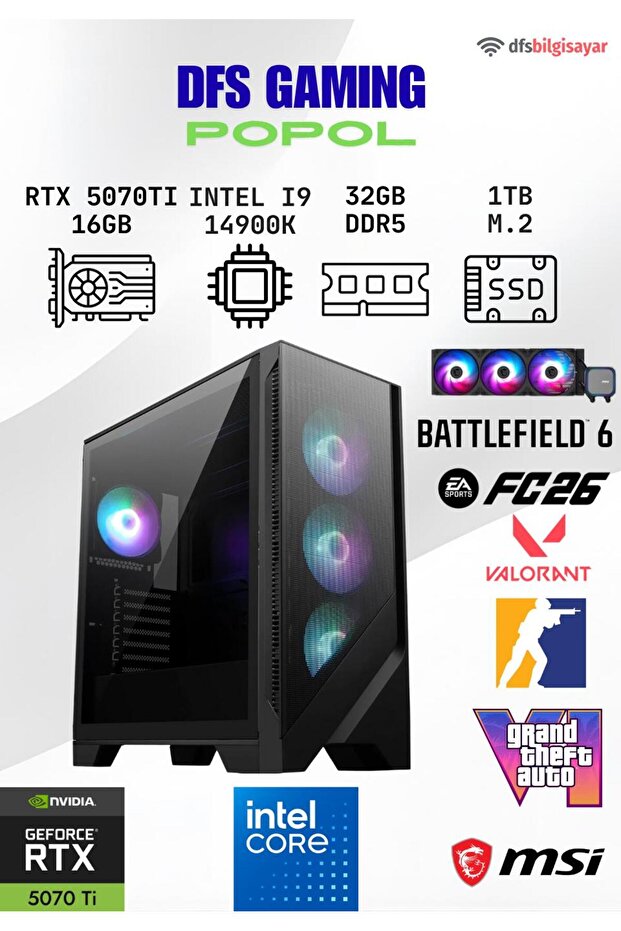 DFS GAMING POPOL INTEL I9 14900K-B760M WIFI-RTX 5070 TI 16GB-32GB DDR5 RAM-1TB M.2 SSD-OYUNCU BİLGİS - 1