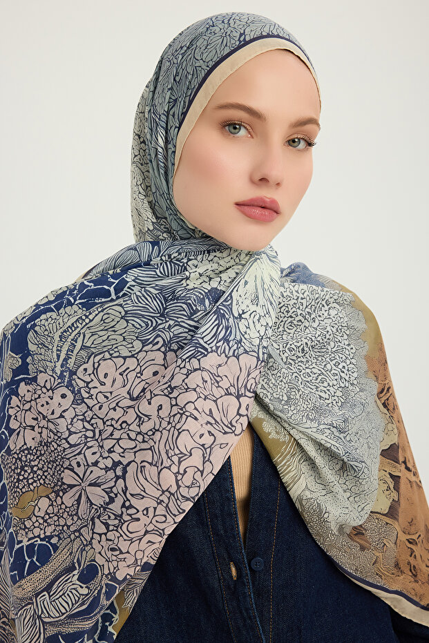 المواسم الهادئة - ذهبي - شال إيفيليا منقوش - 70×190 سم