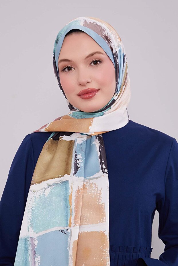 Mint Green Checker Pattern Twill Shawl - 2