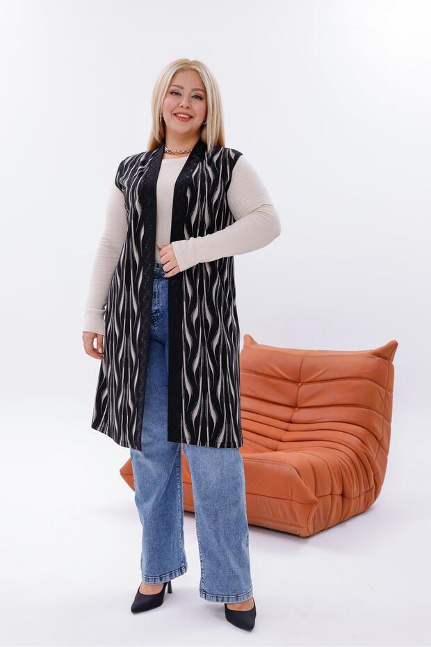 سترة طويلة منقوشة بالأحجار مقاس كبير - 6