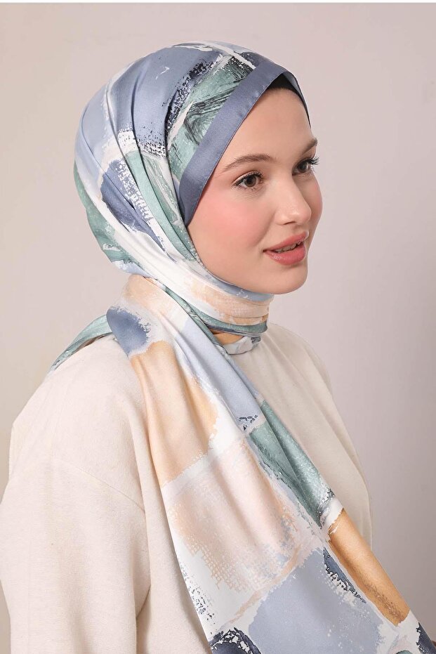 Kot Mavi Dama Desen Twill Şal - 1