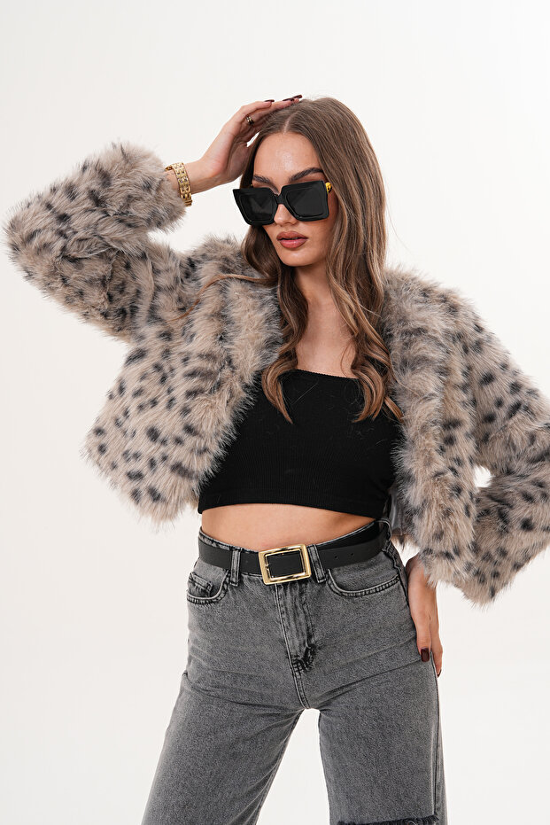 Crop Boy Basic Yaka Tüylü Ceket - 4