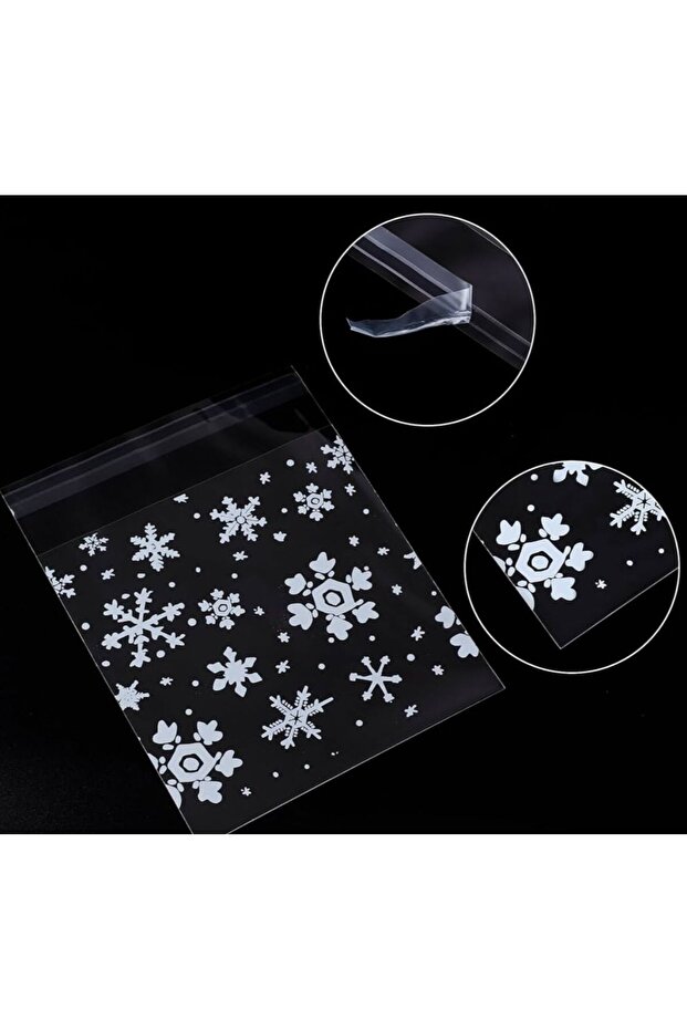 Kar Tanesi Kurabiye Poşeti, Çikolata, Şeker Poşeti, Hediyelik Poşeti, Bantlı Jelatin OPP 7x7 95 Adet - 4