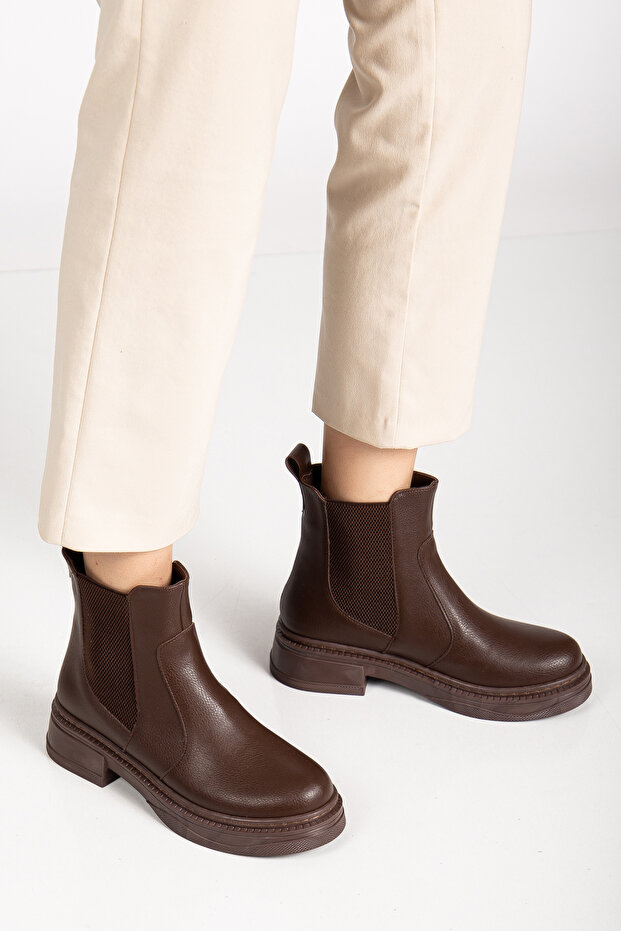 Kadın Kahve Cilt Yan Lastikli Bot - 3