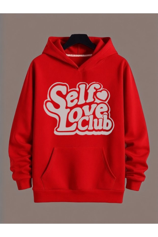 Unisex Self Love Club Colorful Custom Printed Cotton Oversize Hooded Sweatshirt