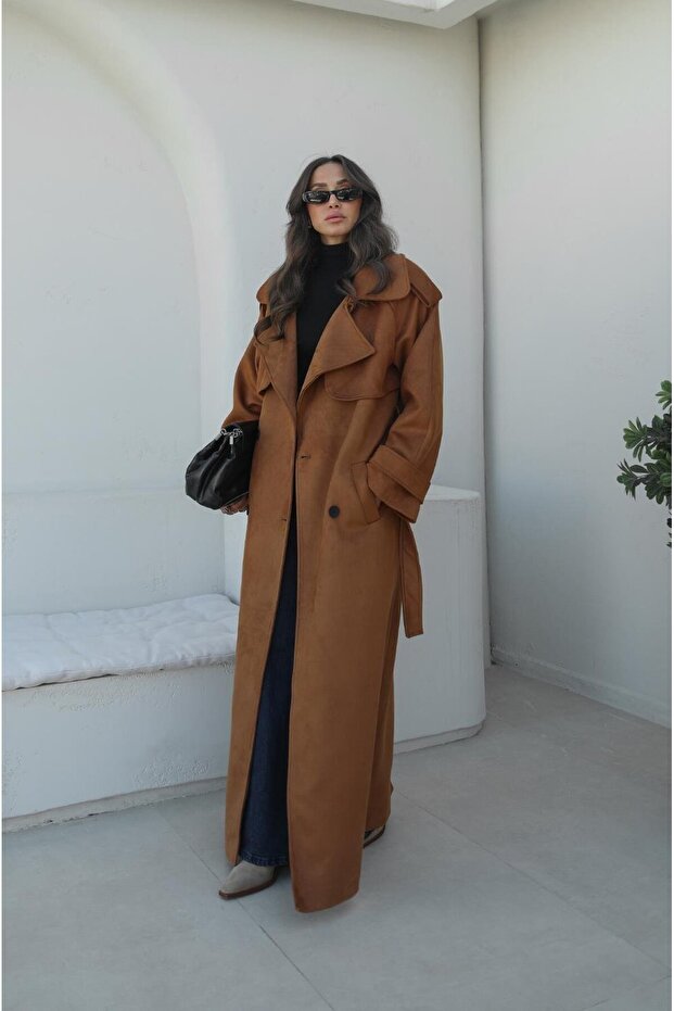 Taba Lenox Kuşaklı Süet Trençkot - 5