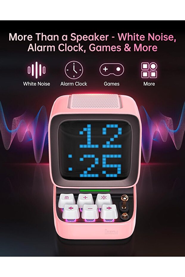 Ditoo Pixel Art Portable Bluetooth Speaker with App Controlled 16X16 LED Front Panel Pink - 6