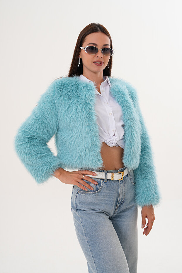 Crop Boy Basic Collar Feather Jacket - 3