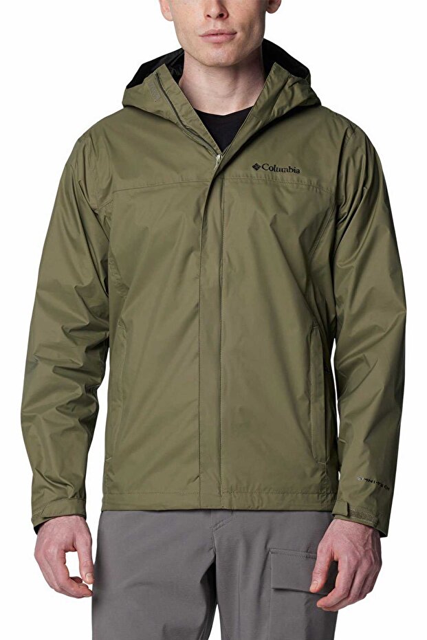 Men's Brand Logo Full Zipper Waterproof Green Raincoat Suitable for Winter Use 153389