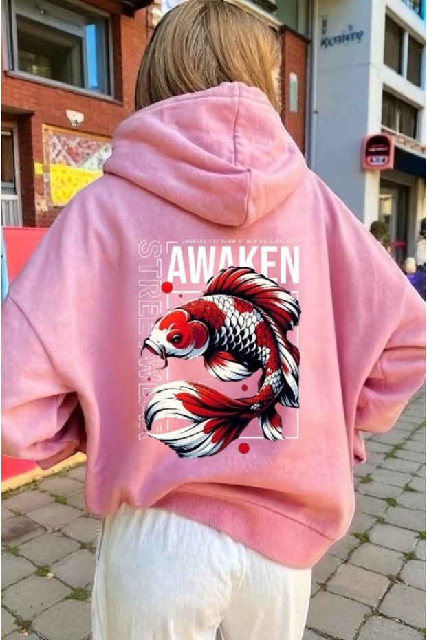 Unisex Awaken Colorful Custom Printed Cotton Oversize Hooded Sweatshirt