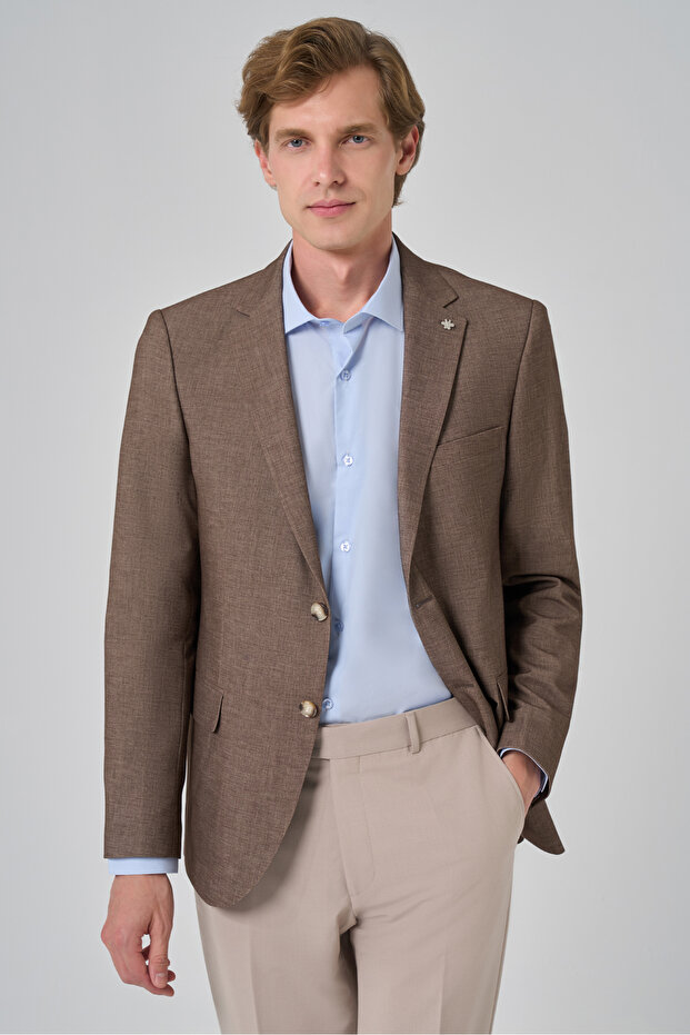 Erkek KAHVE Yünlü Dynamic Fit Rahat Kesim Ceket - 2