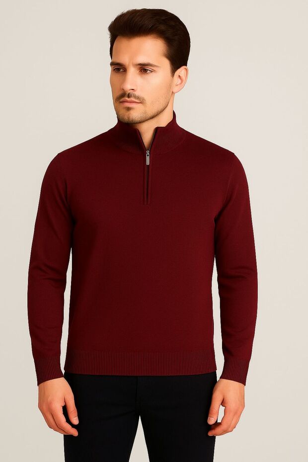 Half Fisherman Zip-Up Thin Wool Sweater