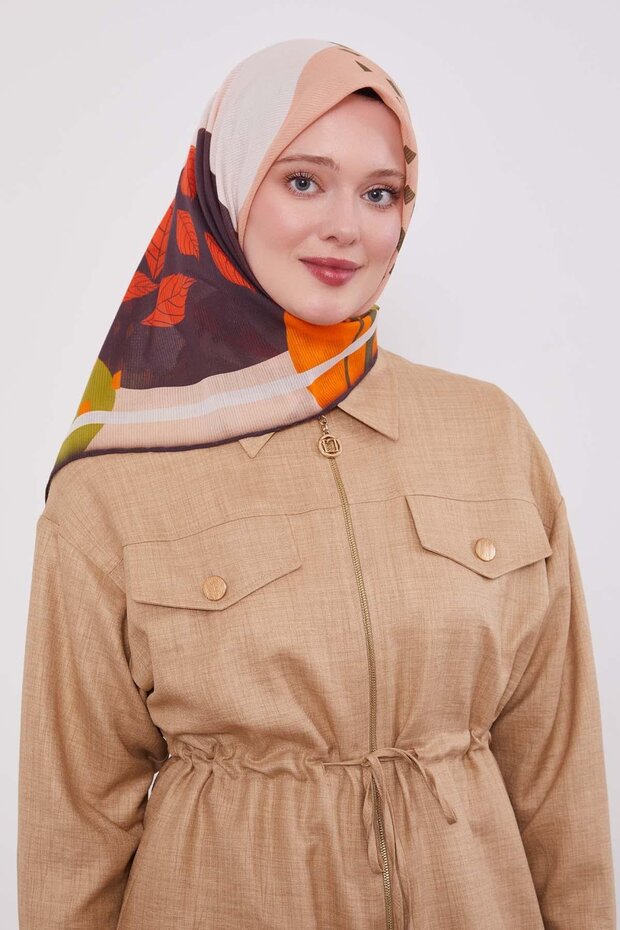 Oil Green Leaf Pattern Cotton Scarf - 2