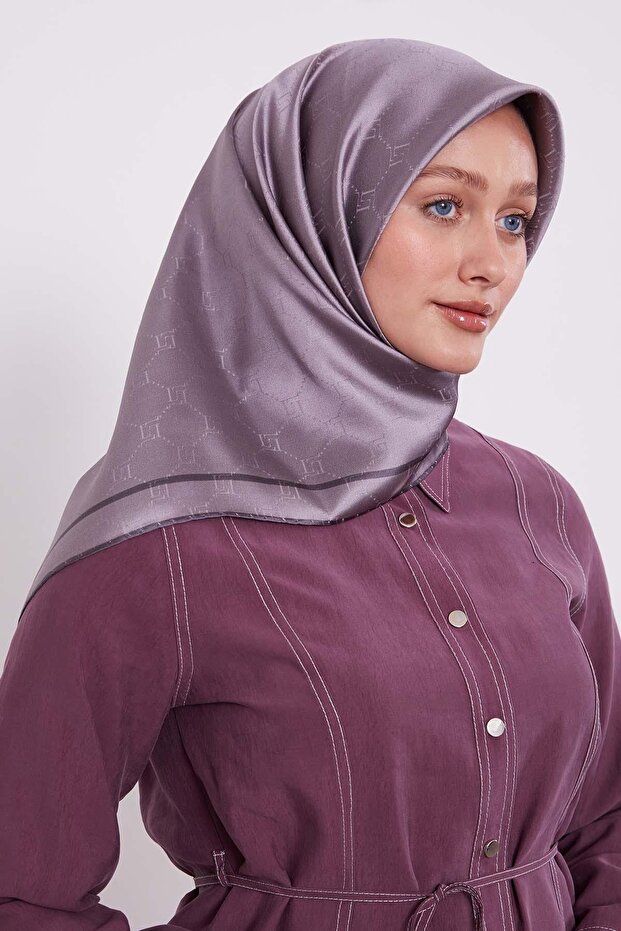 Lilac Honeycomb Pattern Monogram Silk Scarf - 3