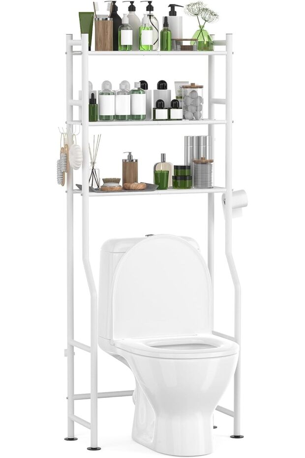 AriseWork 3-Tier Over The Toilet Storage with Paper Holder, Metal Bathroom Organizers and Storage fo