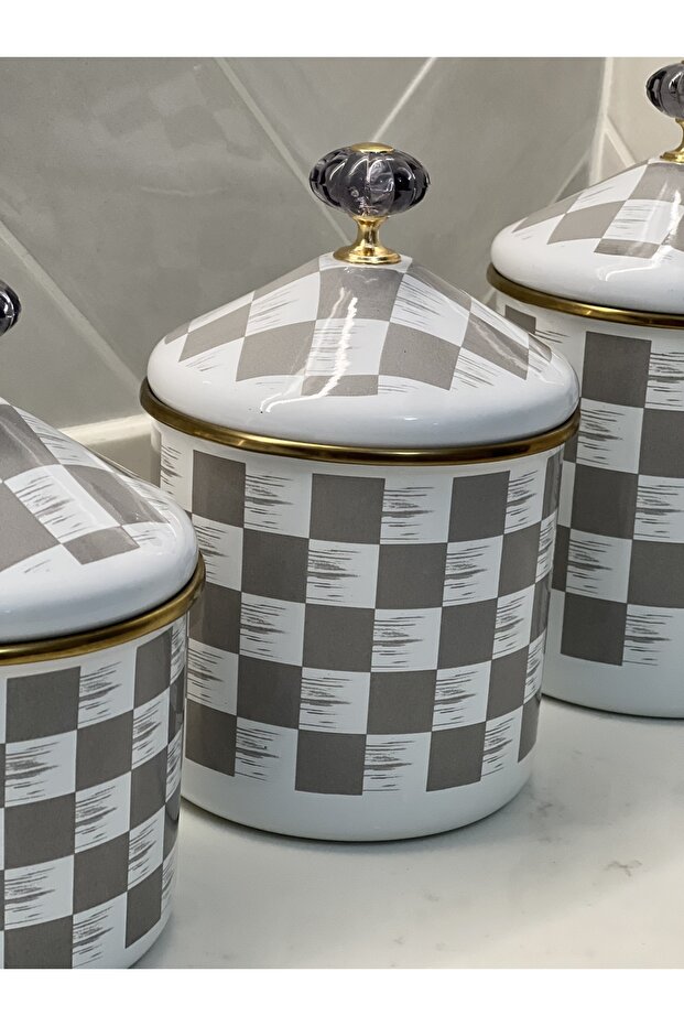 Checkerboard Patterned Enamel Three Size Spice Set - 6