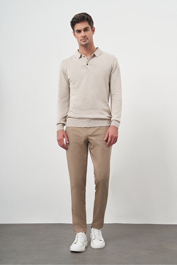 Erkek Bej Basic Polo Yaka Dynamic Fit Rahat Kesim Triko - 4