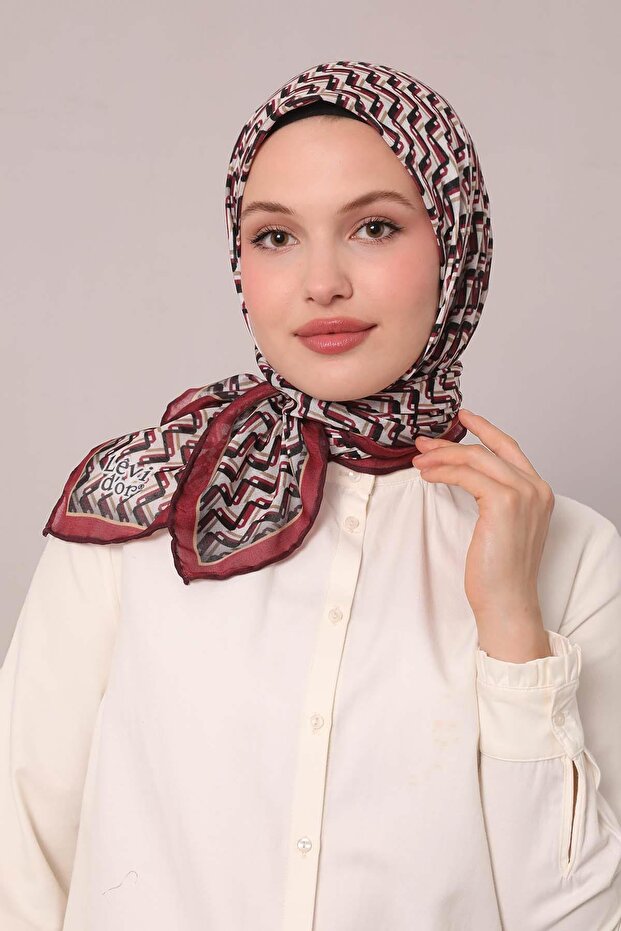 Vişne Zigzag Desen Soft Eşarp - 2