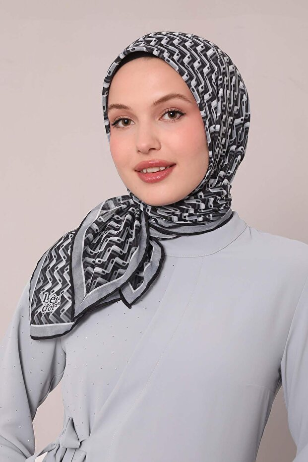 Gri Zigzag Desen Soft Eşarp - 2