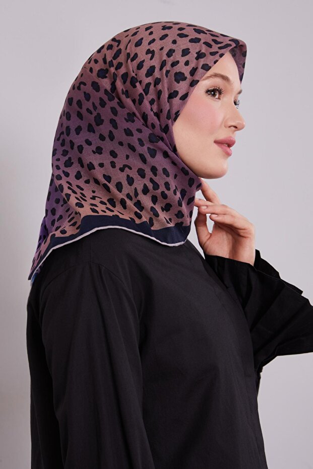 Siyah Leopar Desen Soft Eşarp - 1
