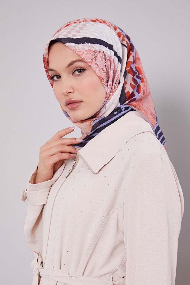 Blue Stripe Pattern Cotton Scarf - 1