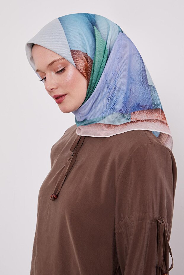 وشاح قطني بنمط خطوط البودرة - 1