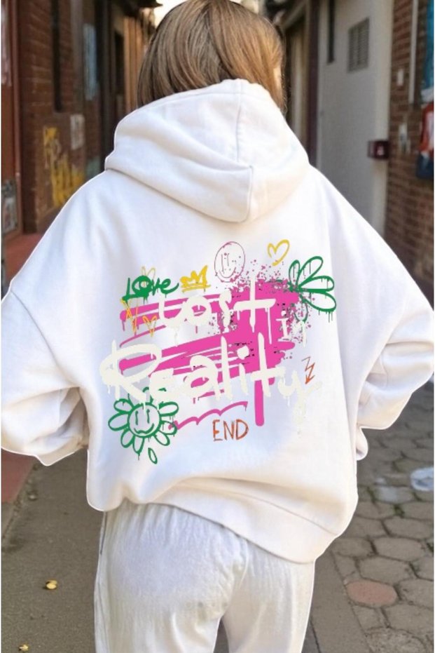 Unisex Lost Reality Colorful Custom Printed Cotton Oversize Hooded Sweatshirt