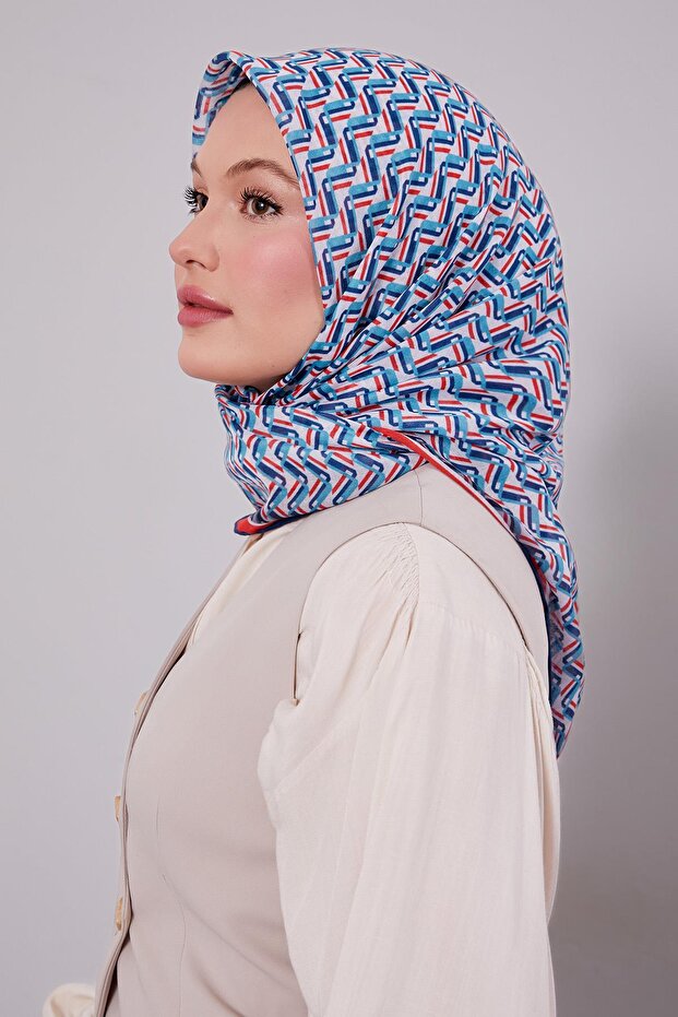 وشاح ناعم بنمط متعرج أحمر - 1