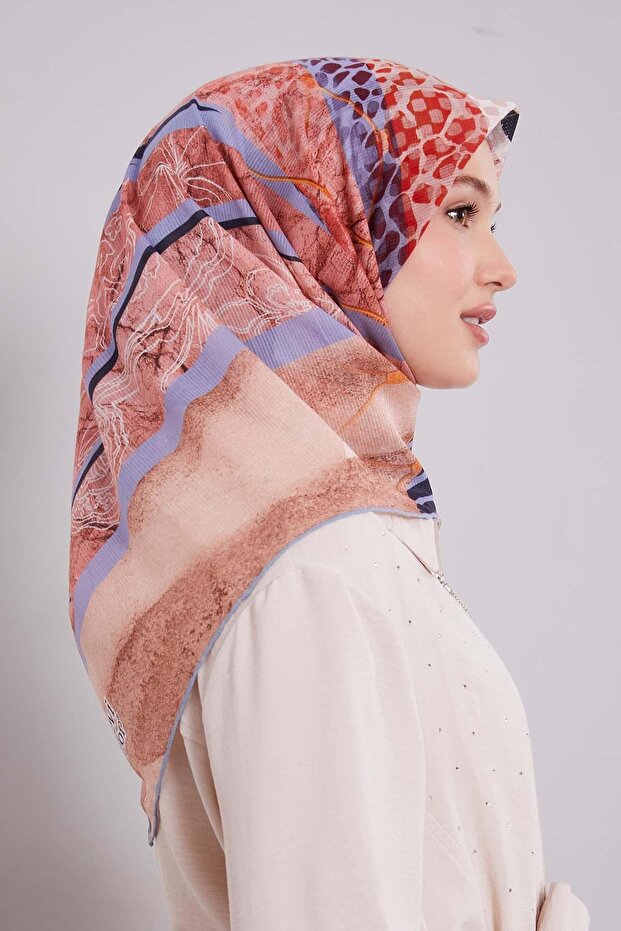 Blue Stripe Pattern Cotton Scarf - 3