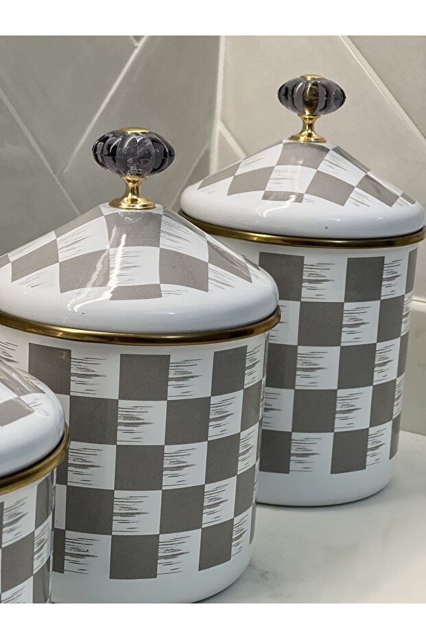 Checkerboard Patterned Enamel Three Size Spice Set - 7