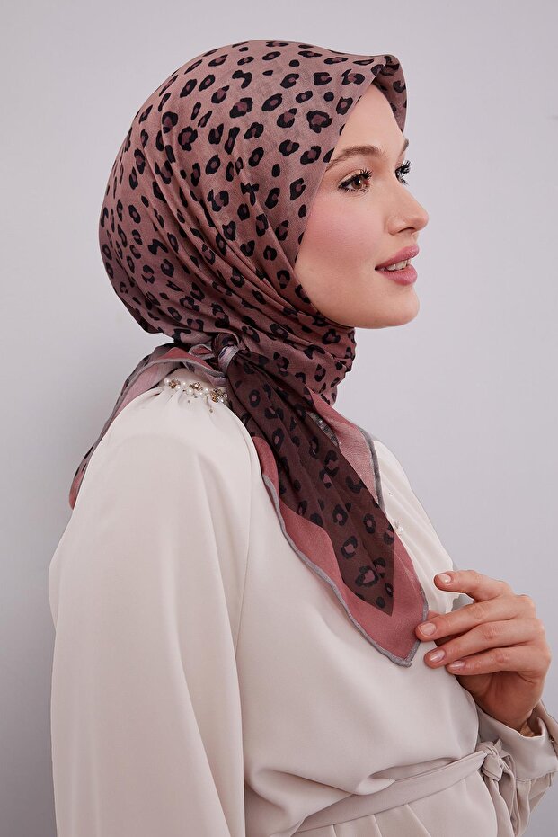 Kiremit Leopar Desen Soft Eşarp - 1