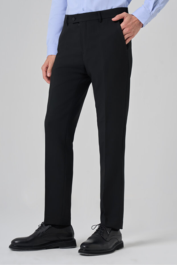 Ανδρικό παντελόνι μαύρο Polyviscon Basic Slim Fit - 2