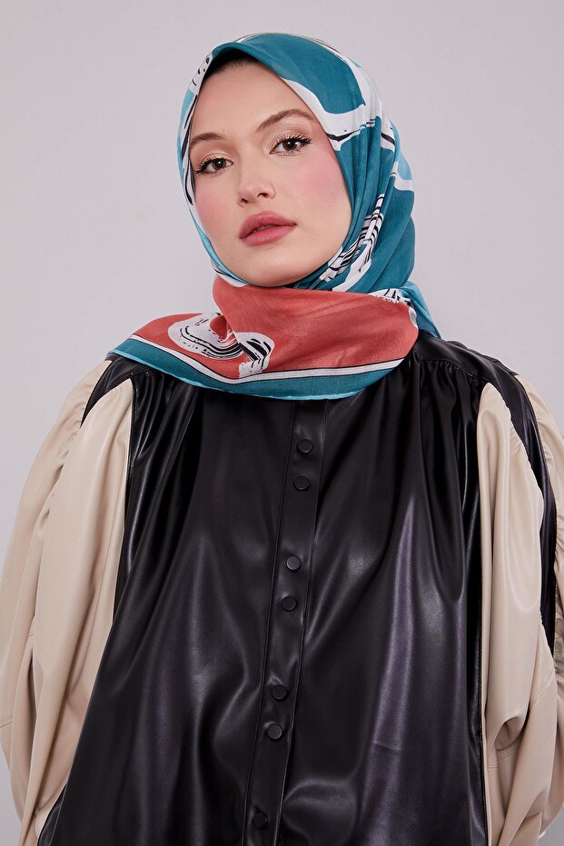 Mint Green Abstract Pattern Soft Scarf - 3