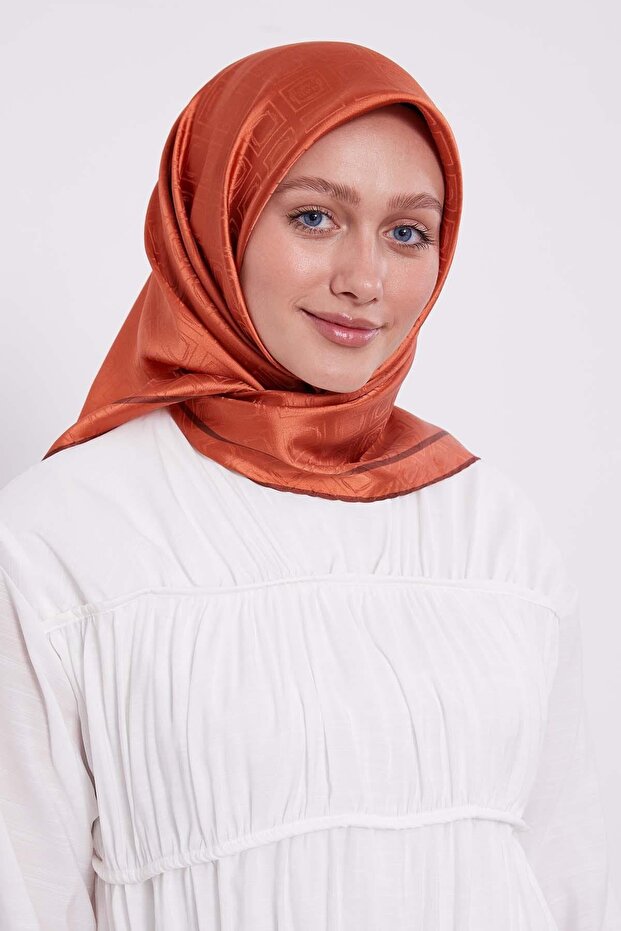 Orange Baklava Pattern Monogram Silk Scarf - 2